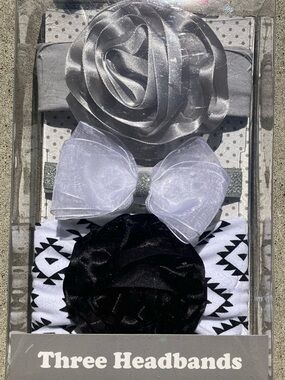 Cuddle Bear Collection Three Piece Girls' Headband Set - Silver, White, Black